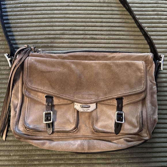 Rag & Bone Small Field Messenger Bag Purse Grey  Brown Leather Grunge Y2K